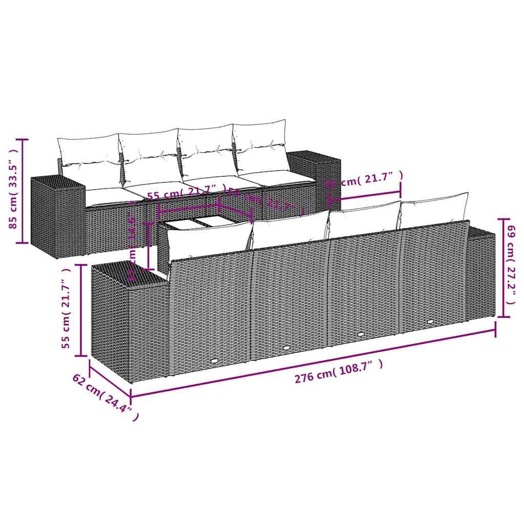 vidaXL 9-teiliges Gartensofa-Set mit Kissen, braun, Polyrattan