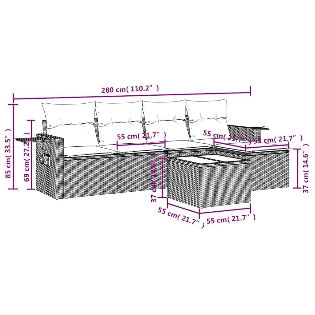 vidaXL 6-tlg. Garten-Sofagarnitur mit Kissen Hellgrau Poly Rattan