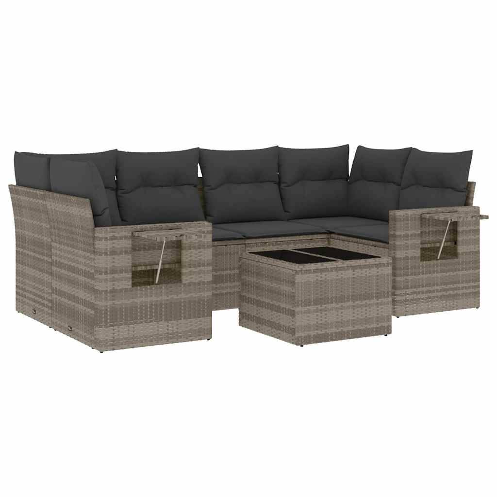 vidaXL 7-tlg. Garten-Sofagarnitur mit Kissen Hellgrau Poly Rattan