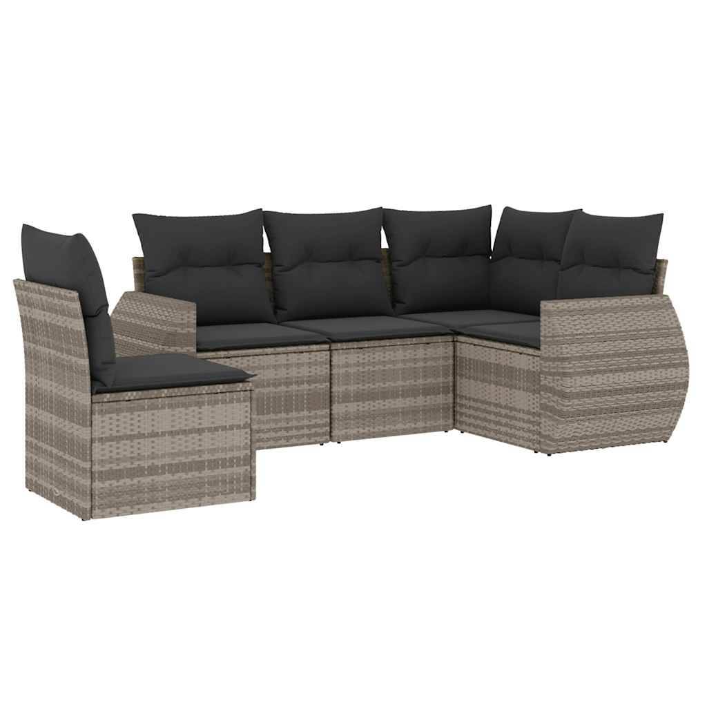 vidaXL 5-tlg. Garten-Sofagarnitur mit Kissen Hellgrau Poly Rattan