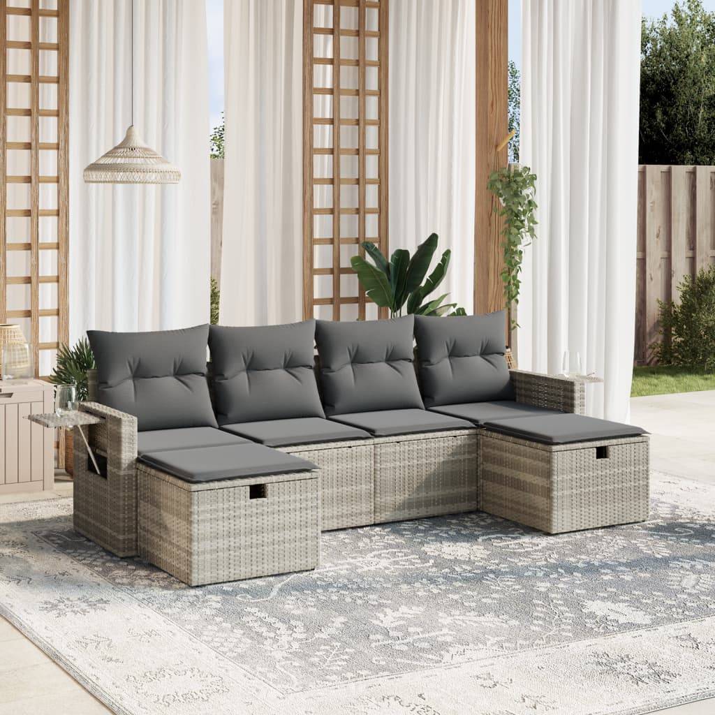 vidaXL 6-tlg. Garten-Sofagarnitur mit Kissen Hellgrau Poly Rattan
