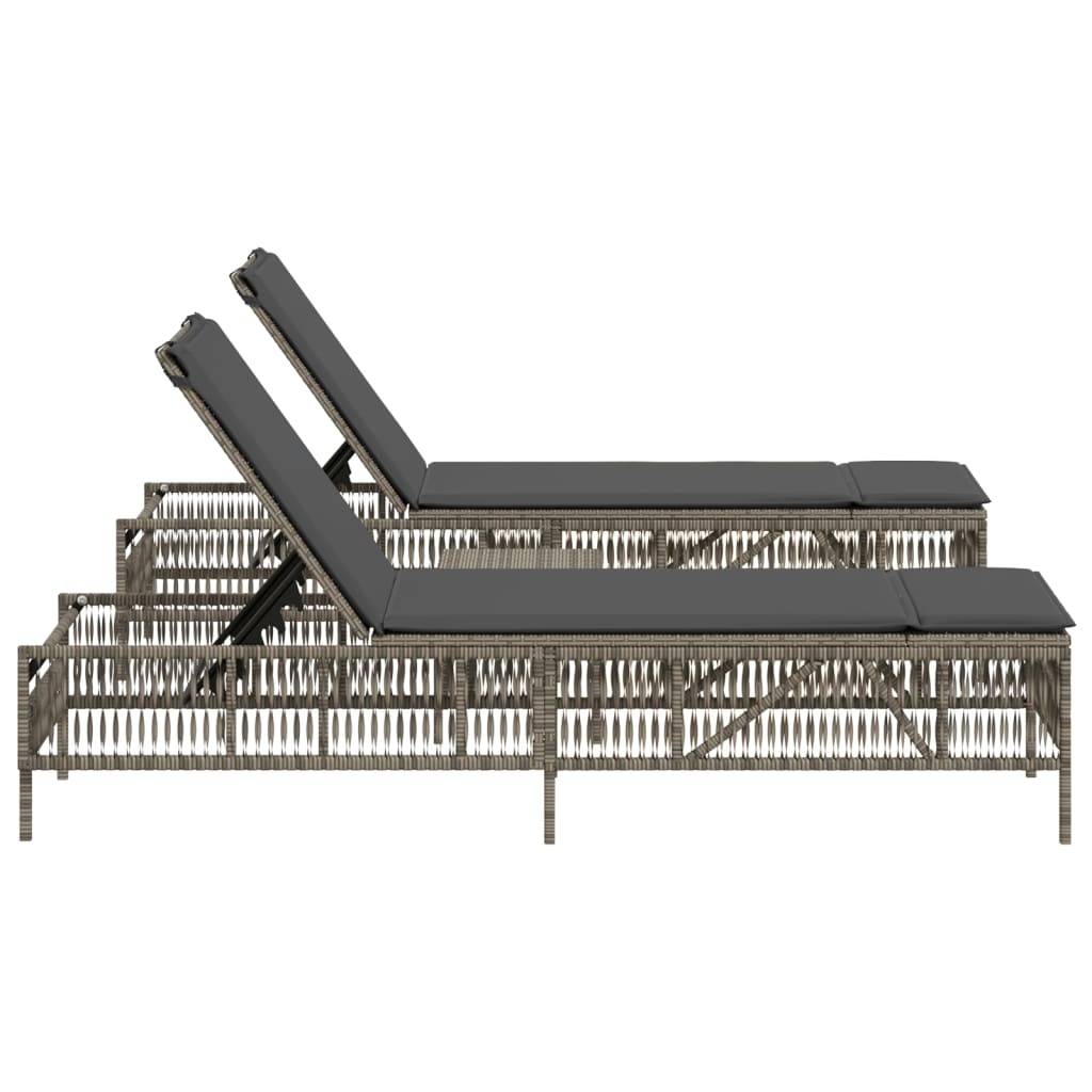 vidaXL Sonnenliegen 2 Stk. mit Tisch Grau Poly Rattan