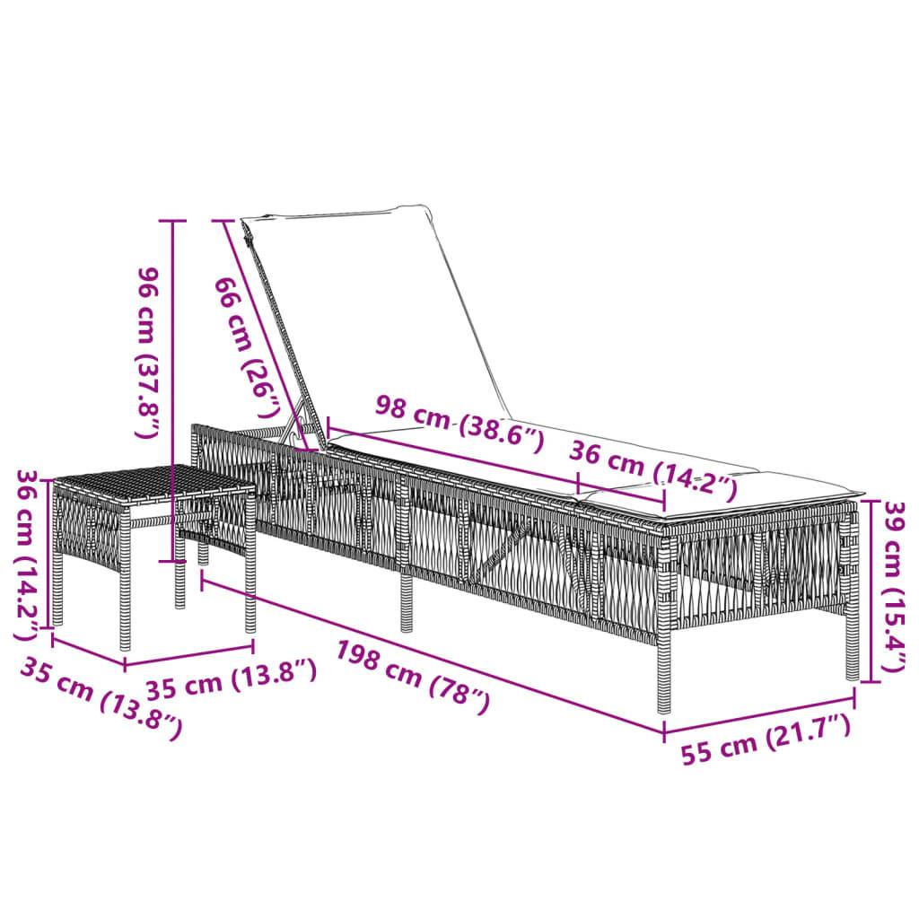 vidaXL Sonnenliegen 2 Stk. mit Tisch Grau Poly Rattan