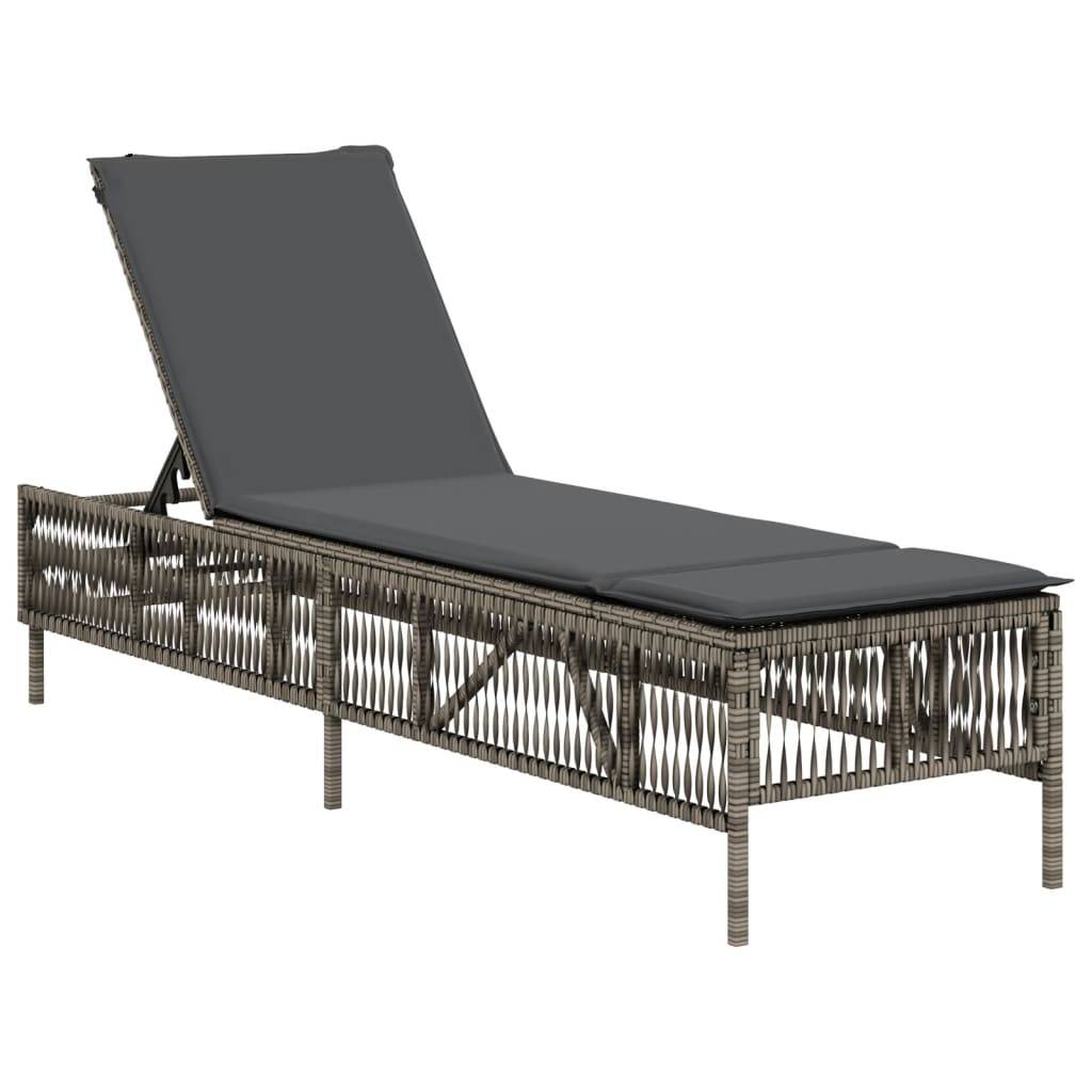 vidaXL Sonnenliege mit Auflage Grau Poly Rattan