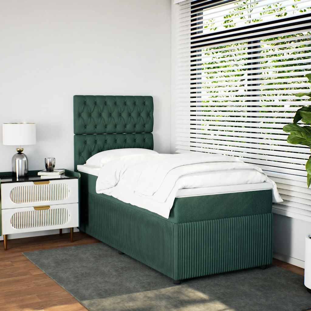 vidaXL Boxspringbett mit Matratze Dunkelgrün 100x200 cm Samt