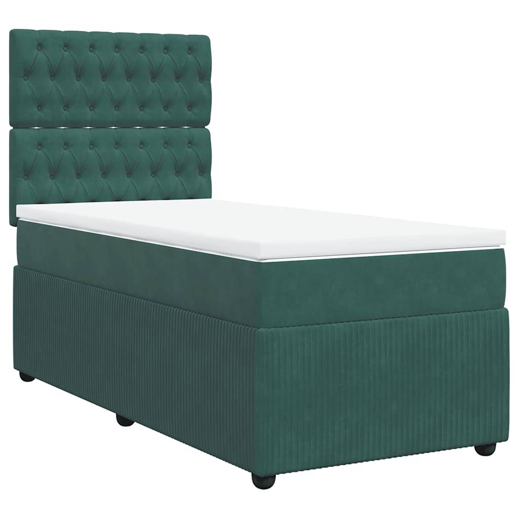vidaXL Boxspringbett mit Matratze Dunkelgrün 100x200 cm Samt