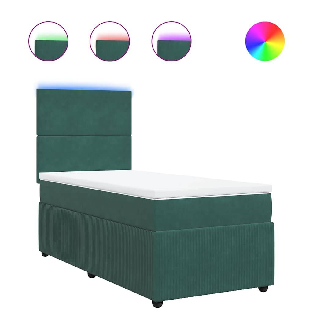 vidaXL Boxspringbett mit Matratze Dunkelgrün 90x190 cm Samt