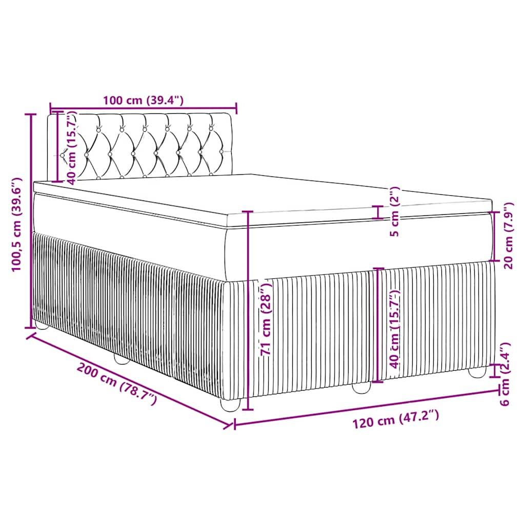 vidaXL Boxspringbett mit Matratze Hellgrau 120x200 cm Samt