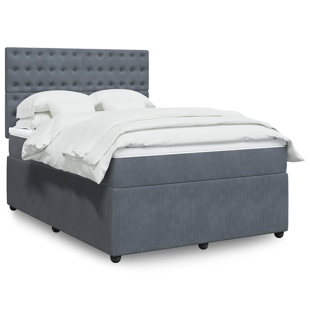 vidaXL Boxspringbett mit Matratze Dunkelgrau 140x200 cm Samt