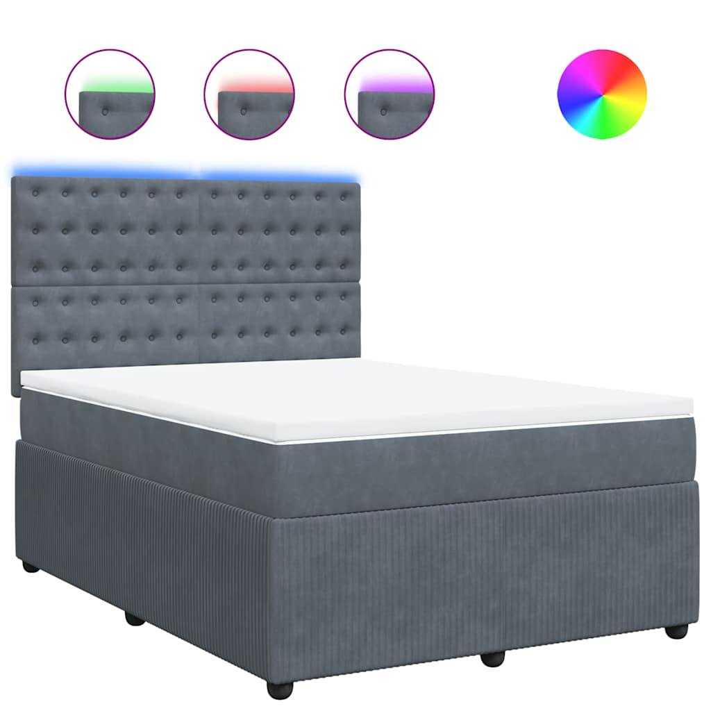 vidaXL Boxspringbett mit Matratze Dunkelgrau 140x200 cm Samt