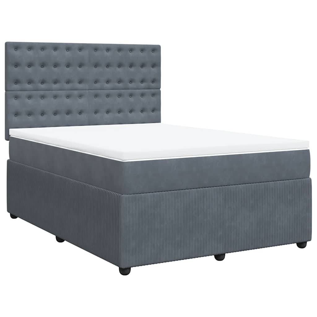 vidaXL Boxspringbett mit Matratze Dunkelgrau 140x190 cm Samt