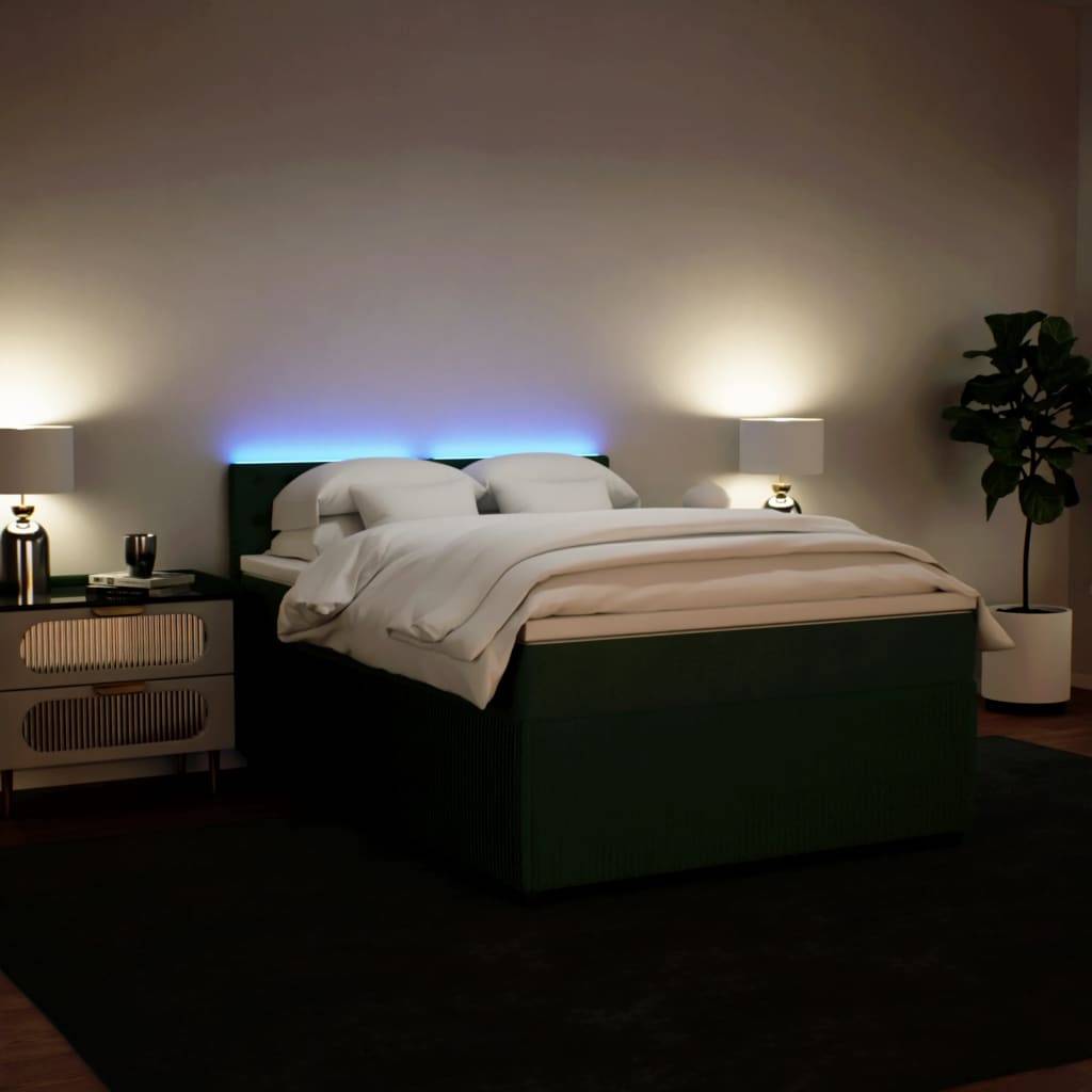 vidaXL Boxspringbett mit Matratze Dunkelgrün 140x190 cm Samt