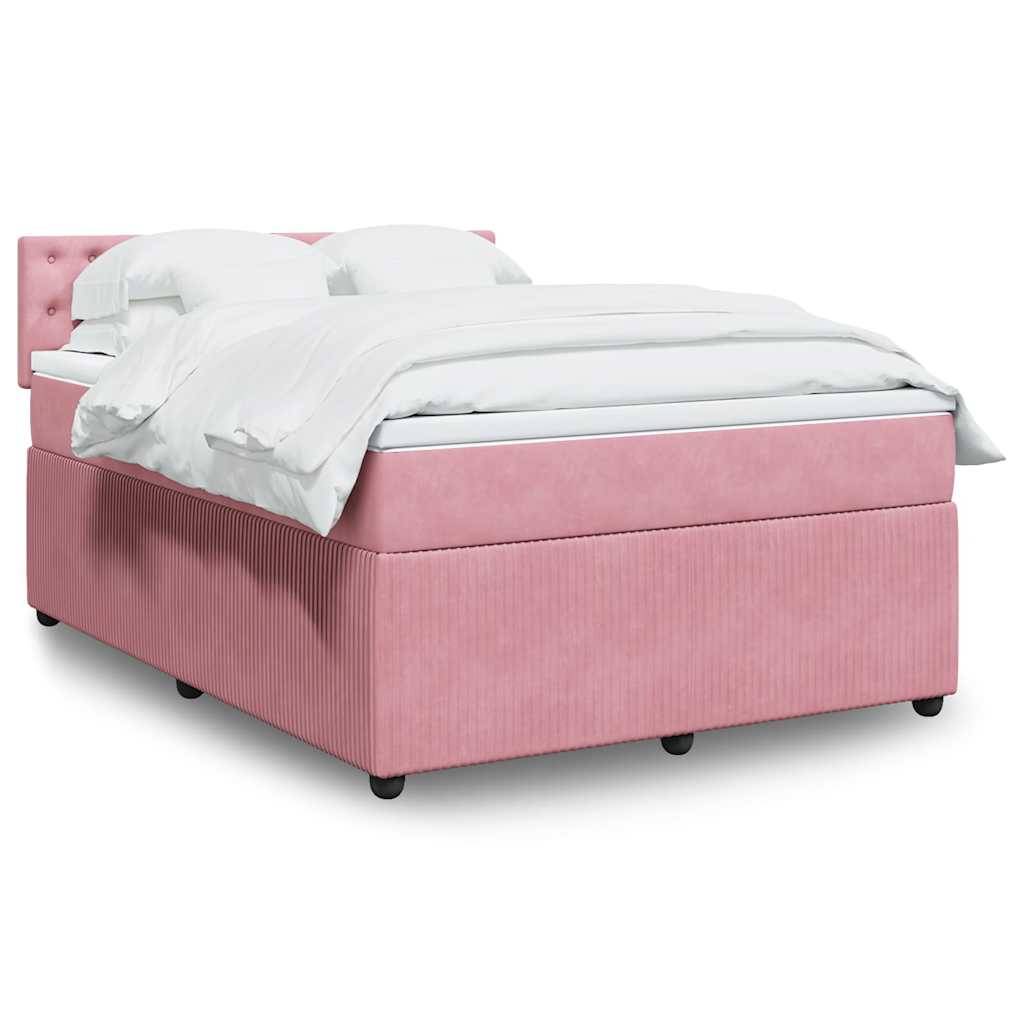 vidaXL Boxspringbett mit Matratze Rosa 160x200 cm Samt