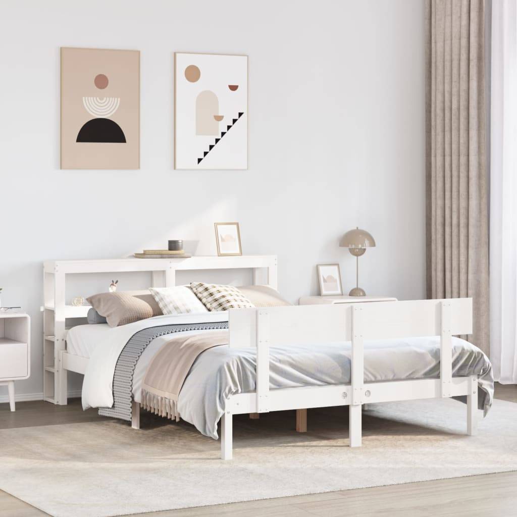 vidaXL Massivholzbett ohne Matratze Weiß 150x200 cm Kiefernholz