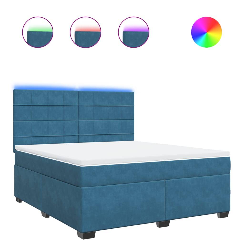 vidaXL Boxspringbett mit Matratze Blau 180x200 cm Samt