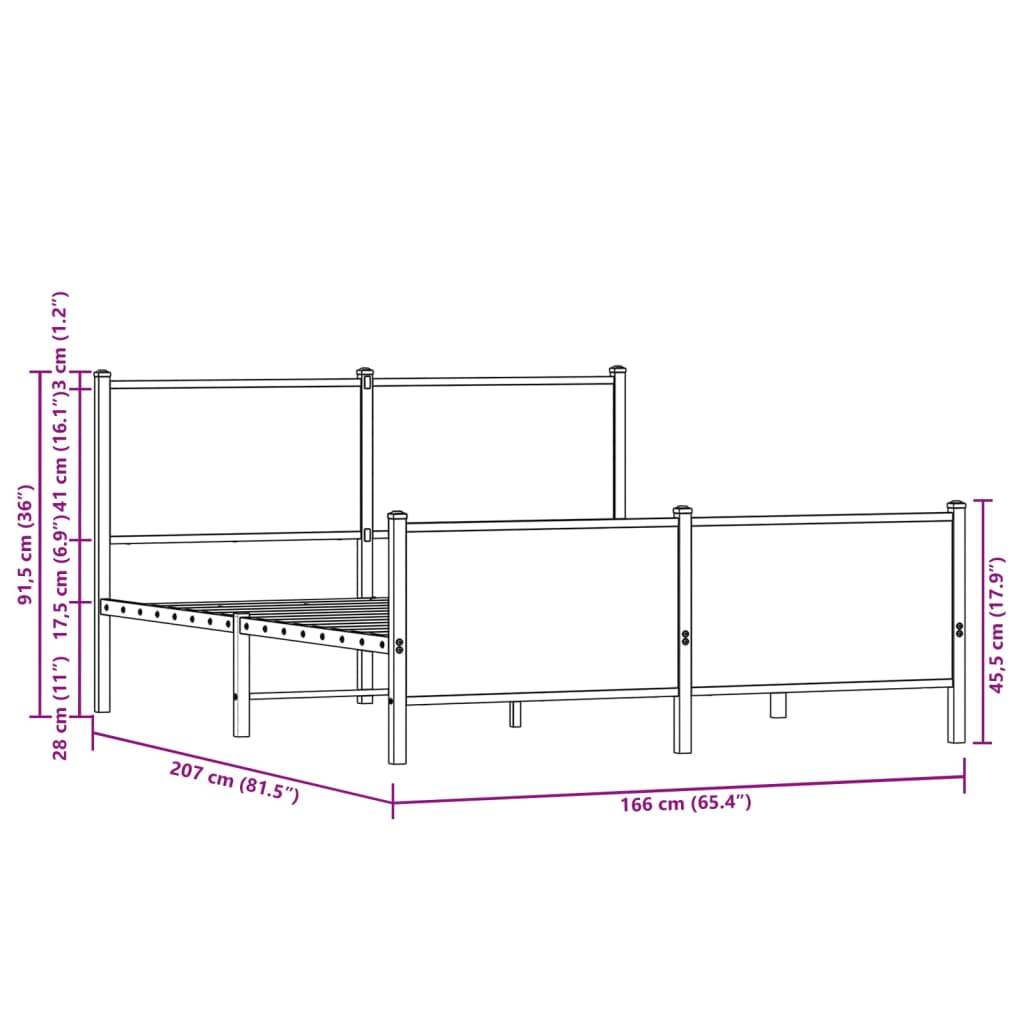 vidaXL Metallbett ohne Matratze Räuchereiche 160x200 cm