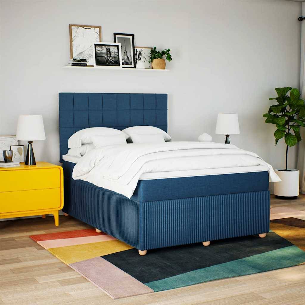 vidaXL Boxspringbett mit Matratze Blau 160x200 cm Stoff