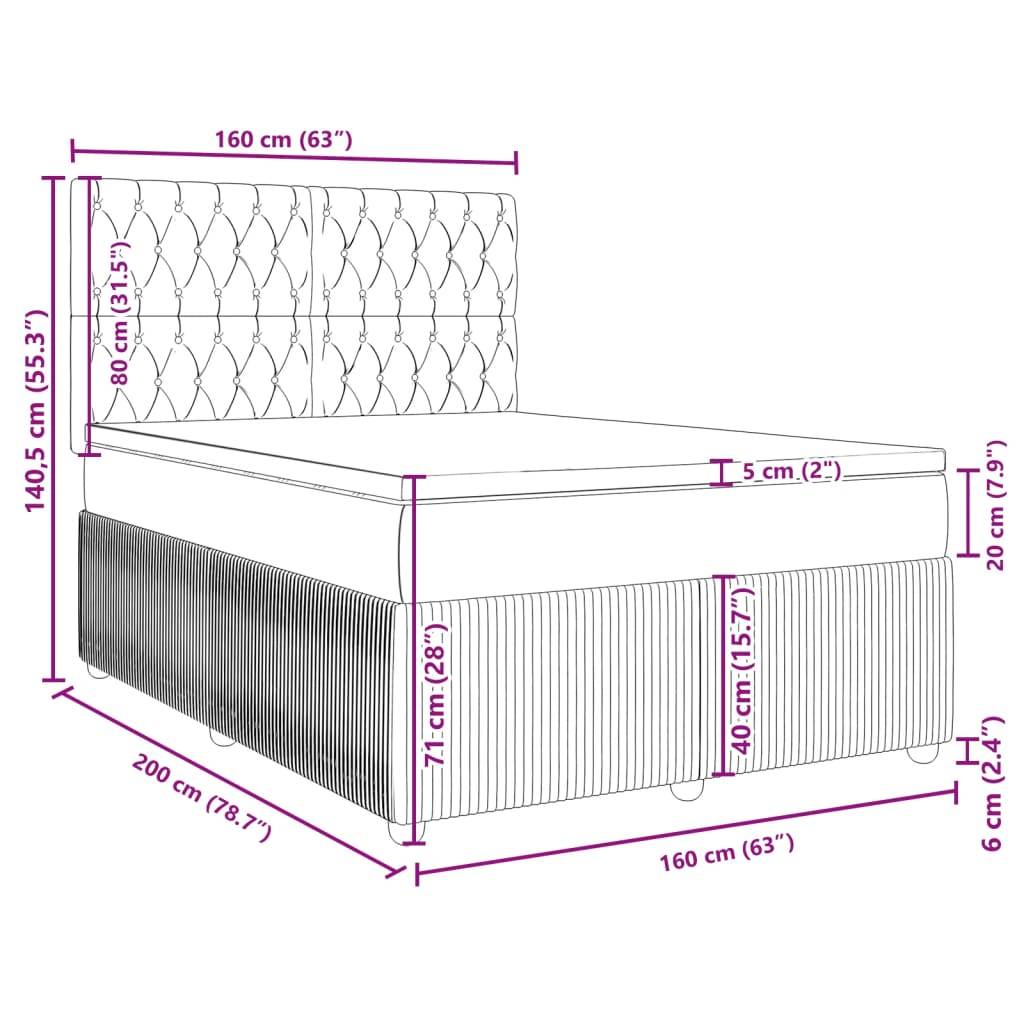 vidaXL Boxspringbett mit Matratze Schwarz 160x200 cm Samt