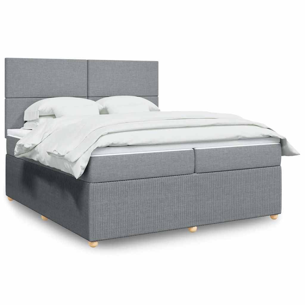 vidaXL Boxspringbett mit Matratze Hellgrau 200x200 cm Stoff