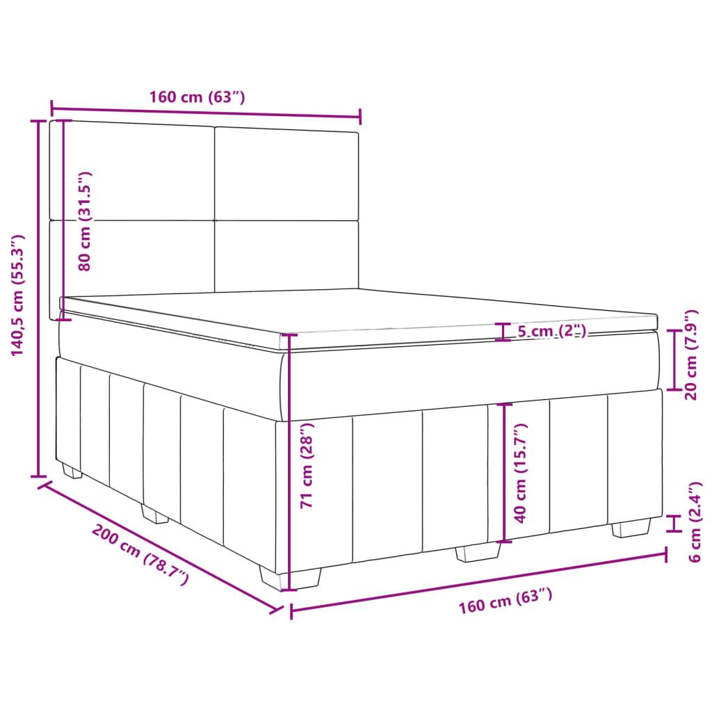 vidaXL Boxspringbett mit Matratze Hellgrau 160x200 cm Stoff