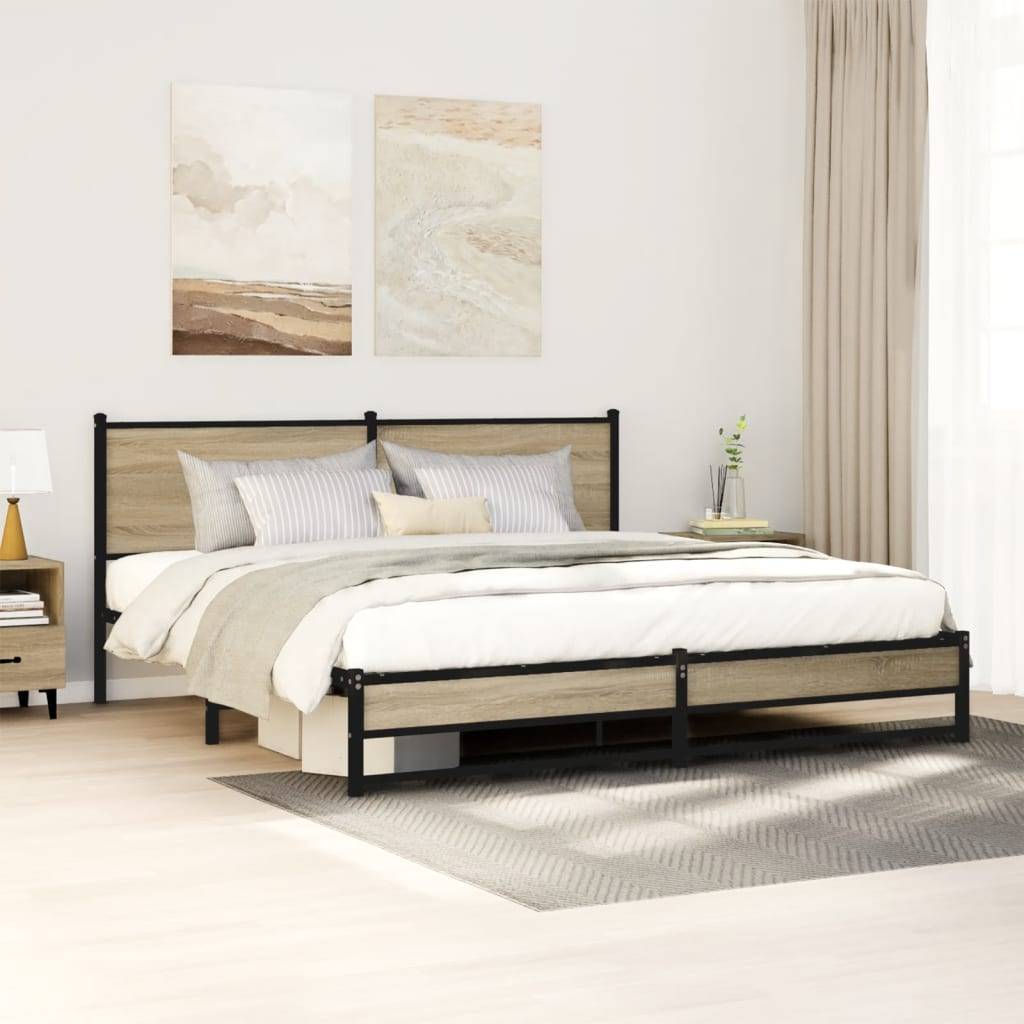 vidaXL Metallbett ohne Matratze Sonoma-Eiche 183x213 cm