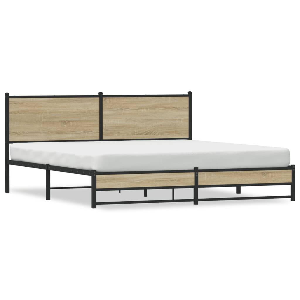 vidaXL Metallbett ohne Matratze Sonoma-Eiche 180x200 cm