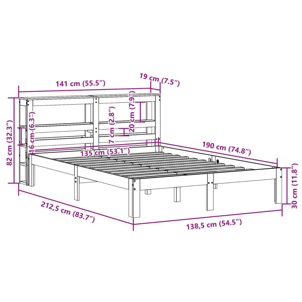 vidaXL Massivholzbett ohne Matratze Wachsbraun 135x190 cm Kiefernholz