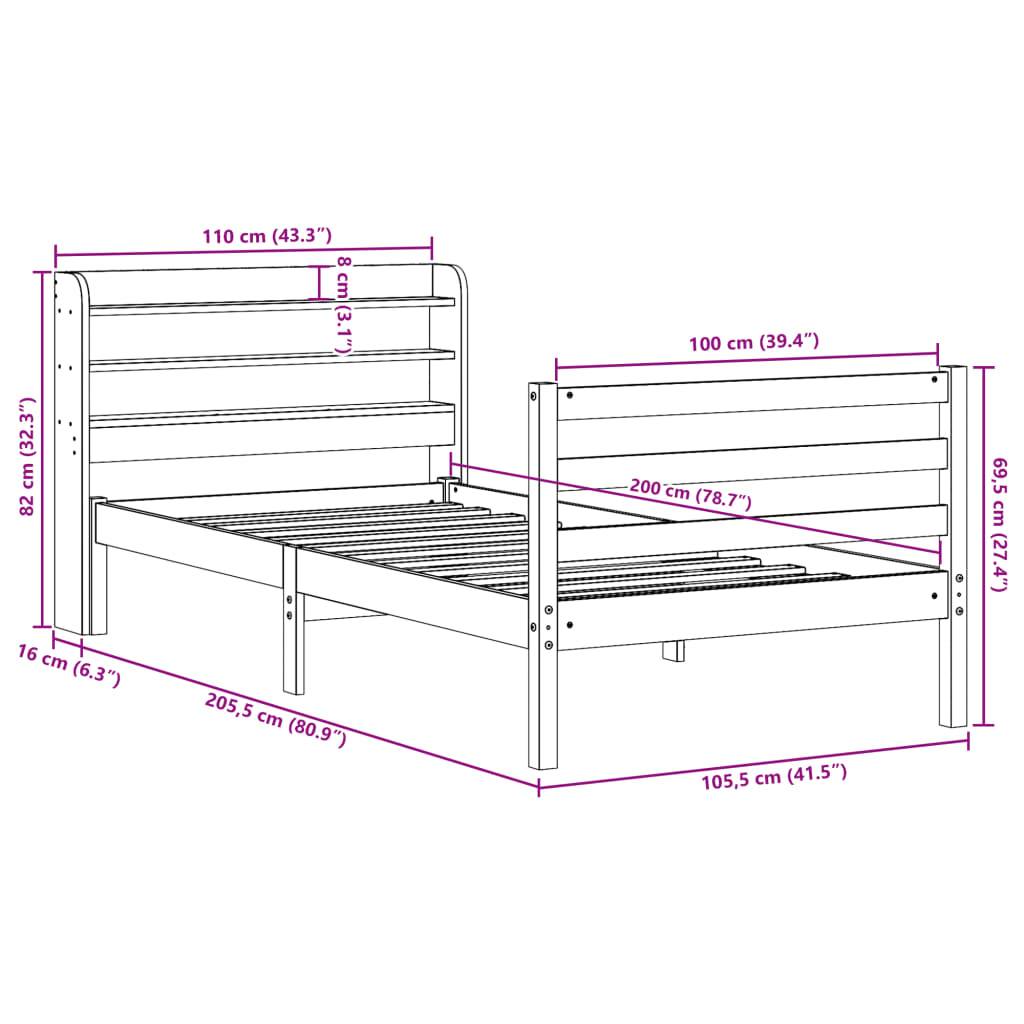 vidaXL Bettgestell mit Kopfteil ohne Matratze 100x200 cm