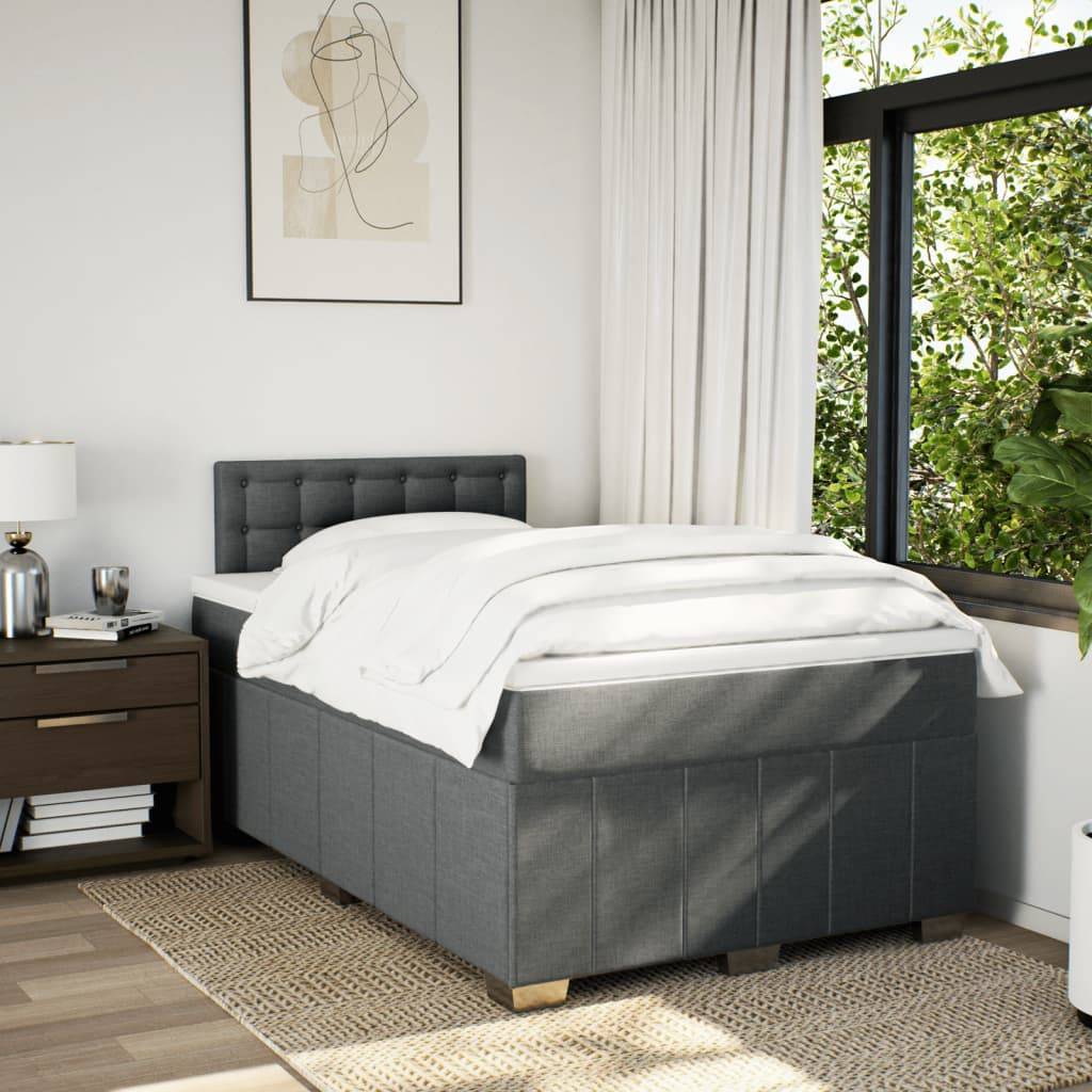 vidaXL Boxspringbett mit Matratze Dunkelgrau 120x200 cm Stoff