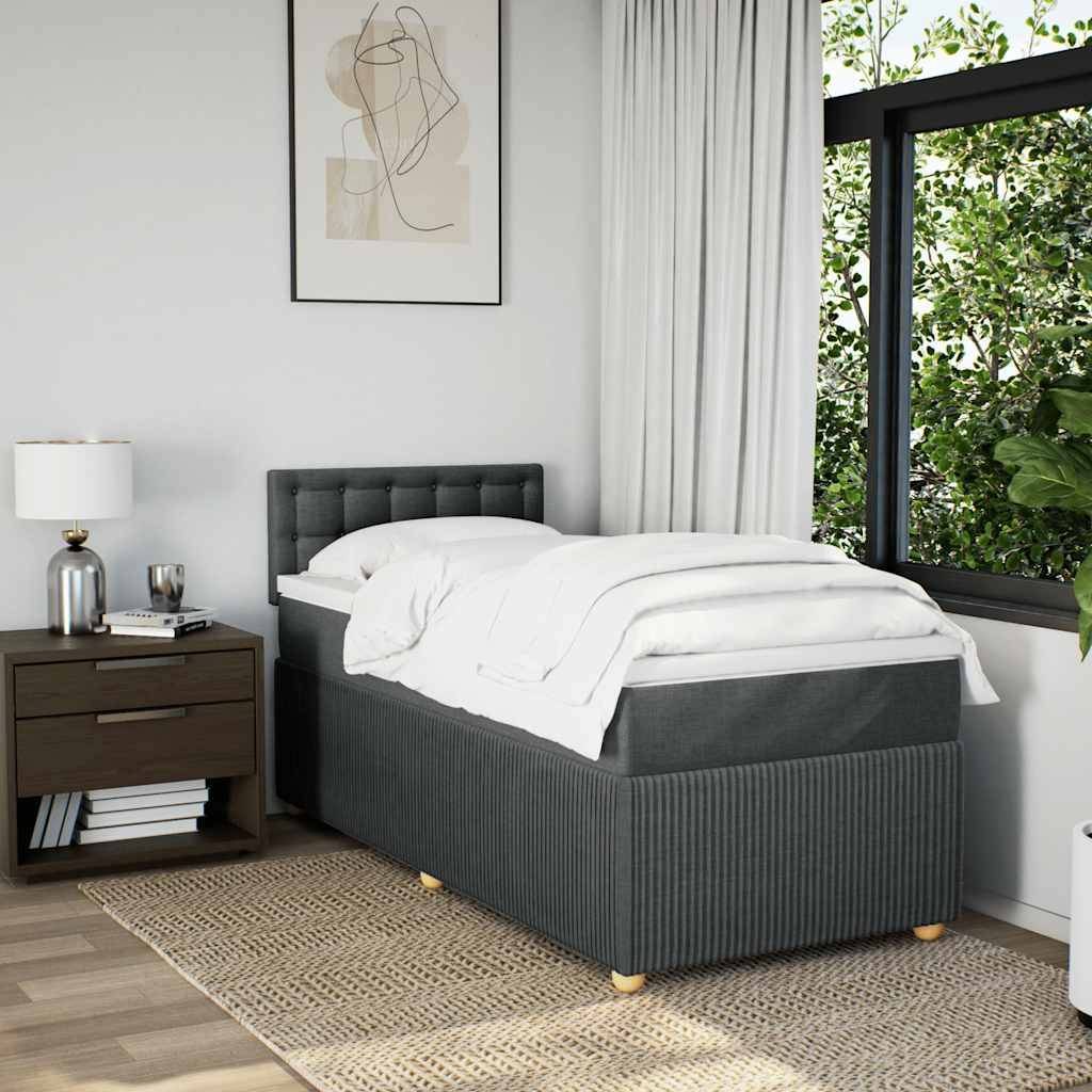 vidaXL Boxspringbett mit Matratze Dunkelgrau 90x200 cm Stoff