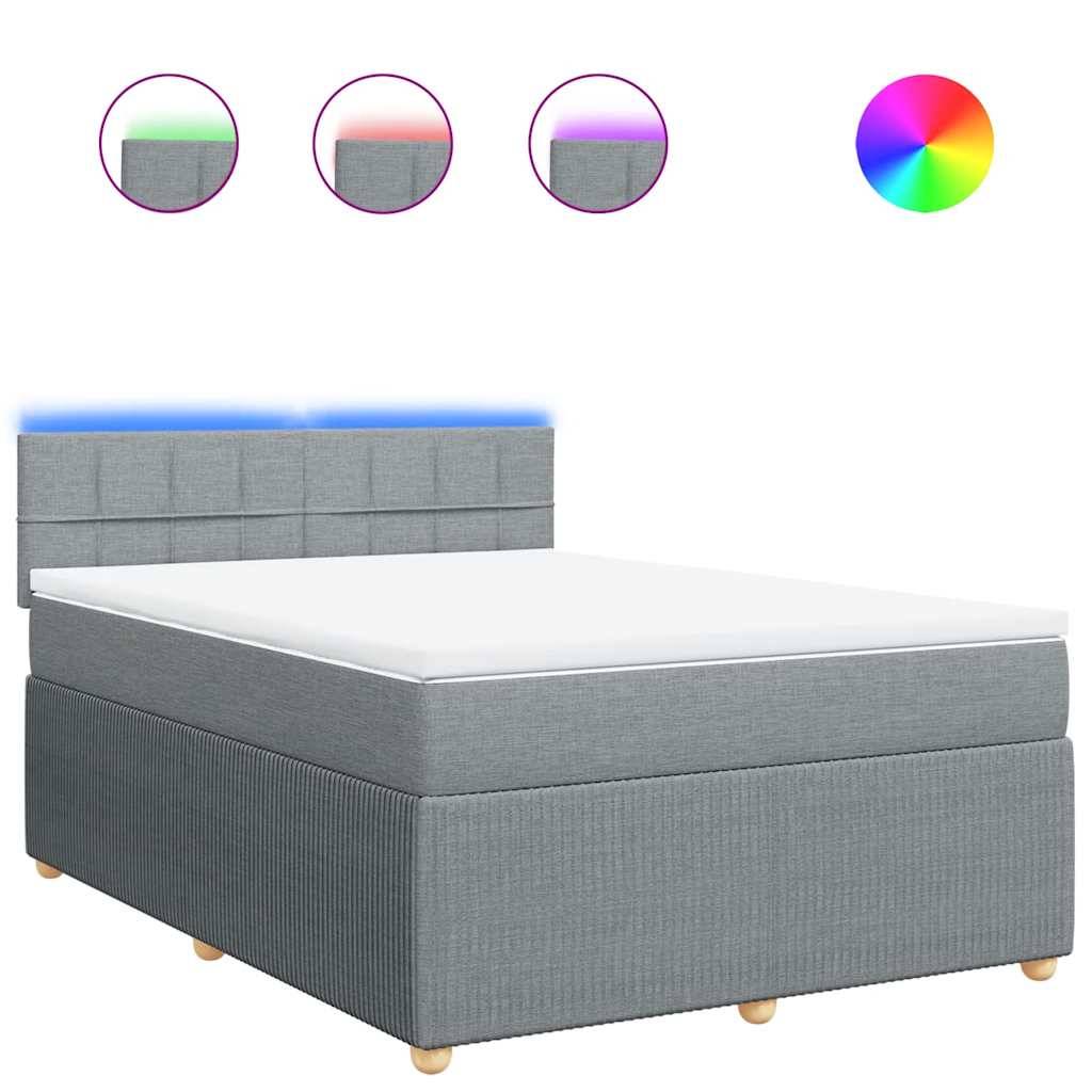 vidaXL Boxspringbett mit Matratze Hellgrau 140x200 cm Stoff