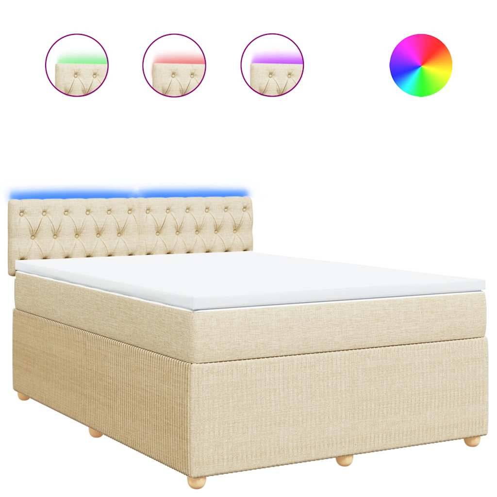 vidaXL Boxspringbett mit Matratze Creme 140x200 cm Stoff
