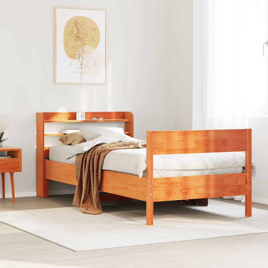 vidaXL Massivholzbett ohne Matratze Wachsbraun 75x190 cm Kiefernholz