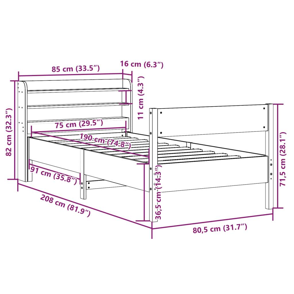 vidaXL Massivholzbett ohne Matratze Wachsbraun 75x190 cm Kiefernholz