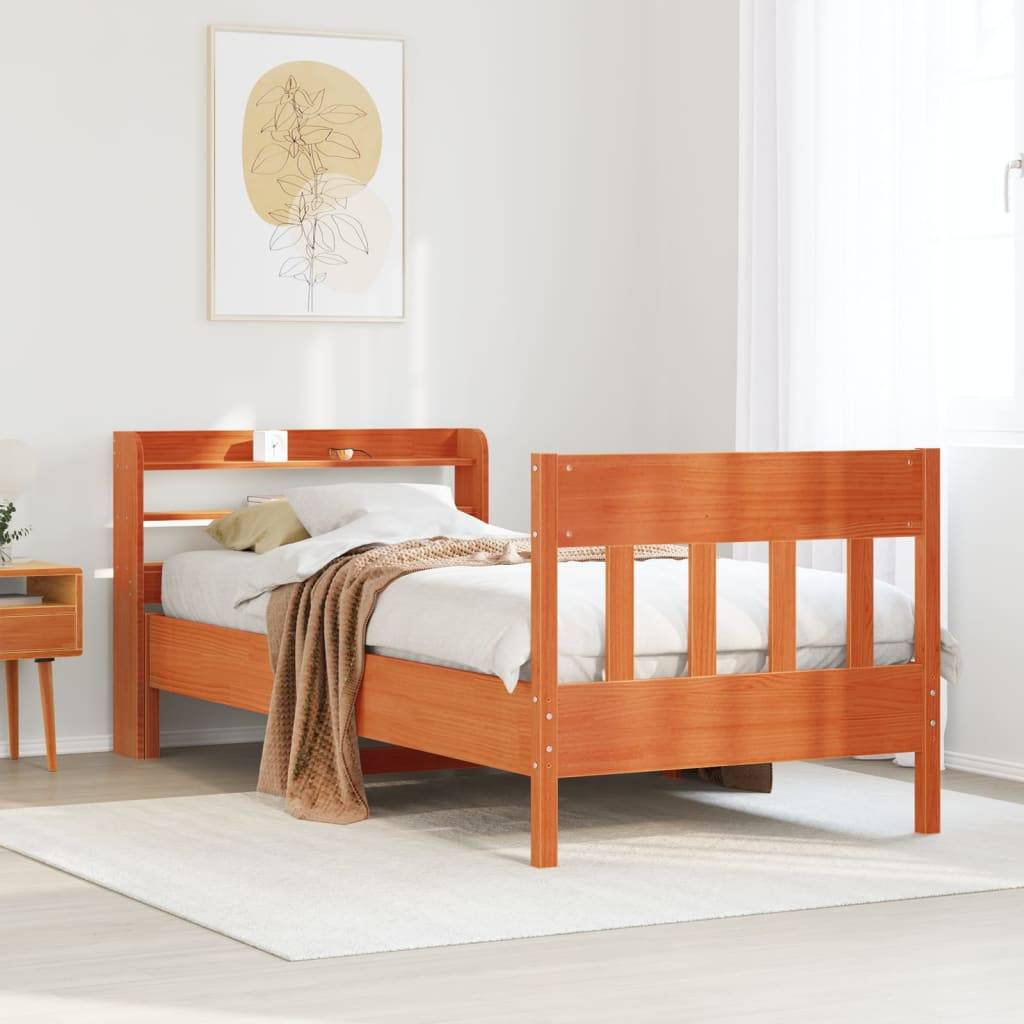 vidaXL Massivholzbett ohne Matratze Wachsbraun 75x190 cm Kiefernholz