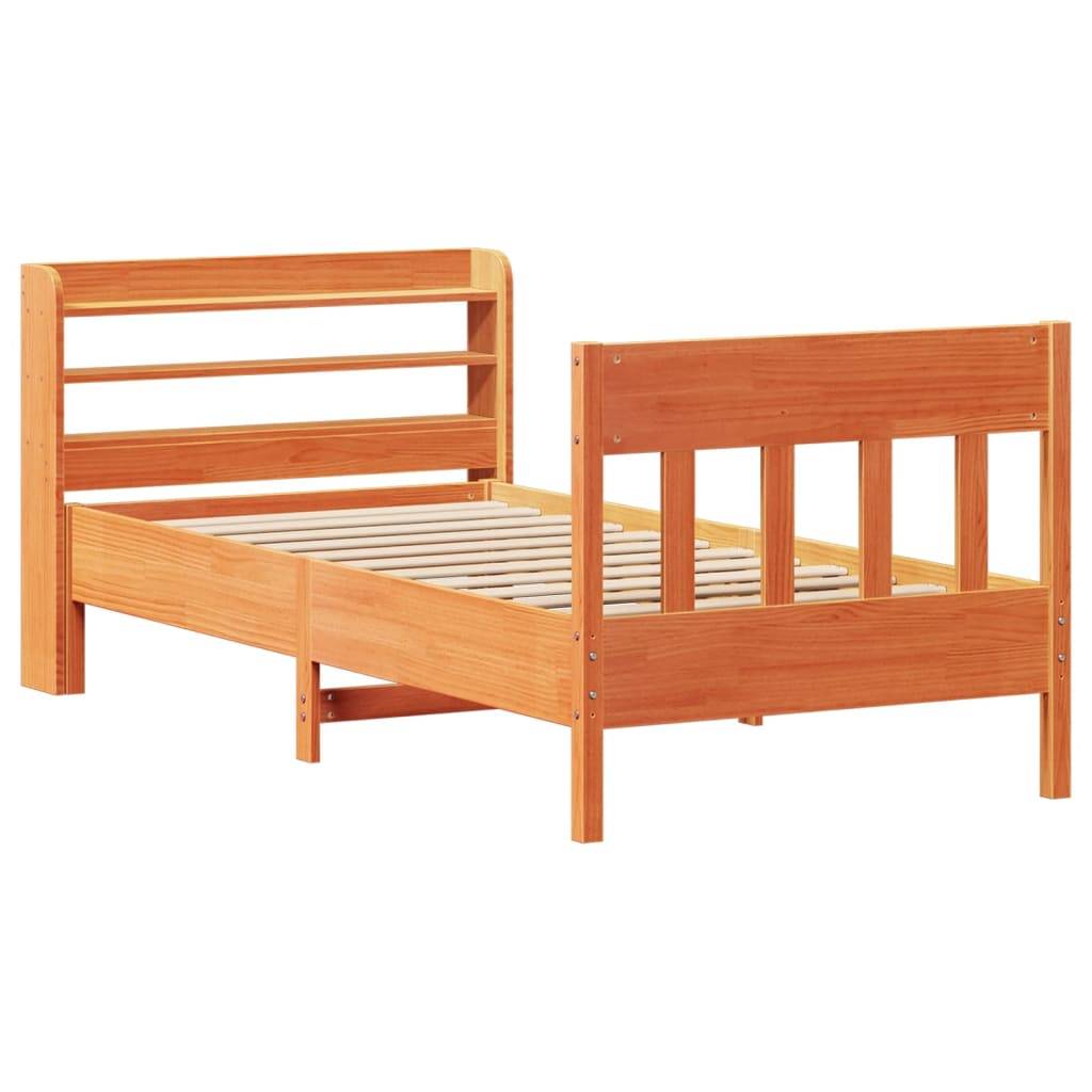 vidaXL Massivholzbett ohne Matratze Wachsbraun 75x190 cm Kiefernholz