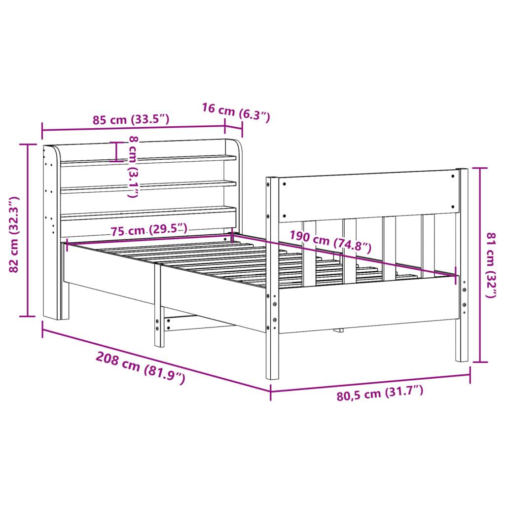 vidaXL Massivholzbett ohne Matratze Wachsbraun 75x190 cm Kiefernholz