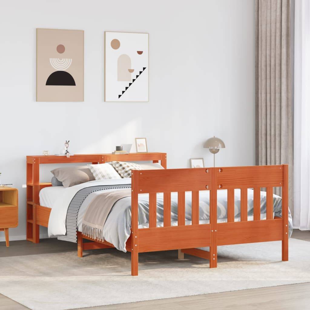vidaXL Massivholzbett ohne Matratze Wachsbraun 135x190 cm Kiefernholz