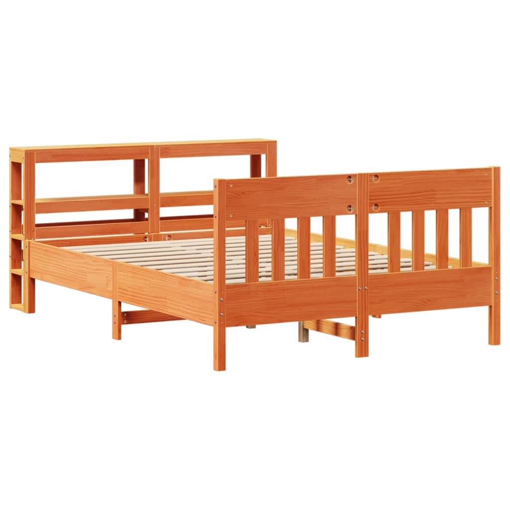 vidaXL Massivholzbett ohne Matratze Wachsbraun 135x190 cm Kiefernholz