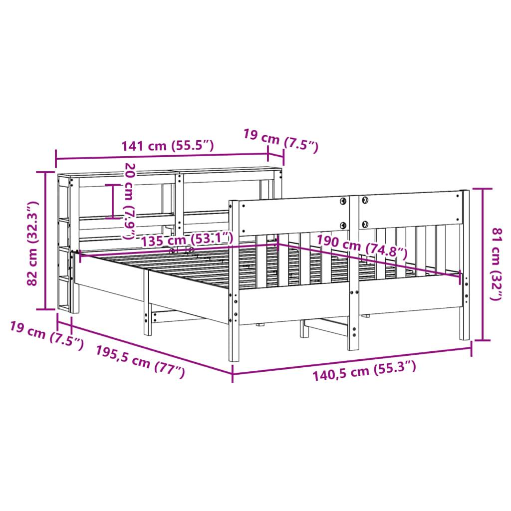vidaXL Massivholzbett ohne Matratze Wachsbraun 135x190 cm Kiefernholz