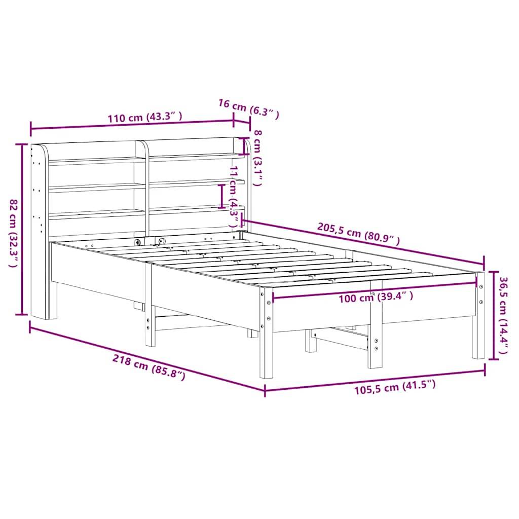 vidaXL Massivholzbett ohne Matratze Wachsbraun 100x200 Kiefernholz