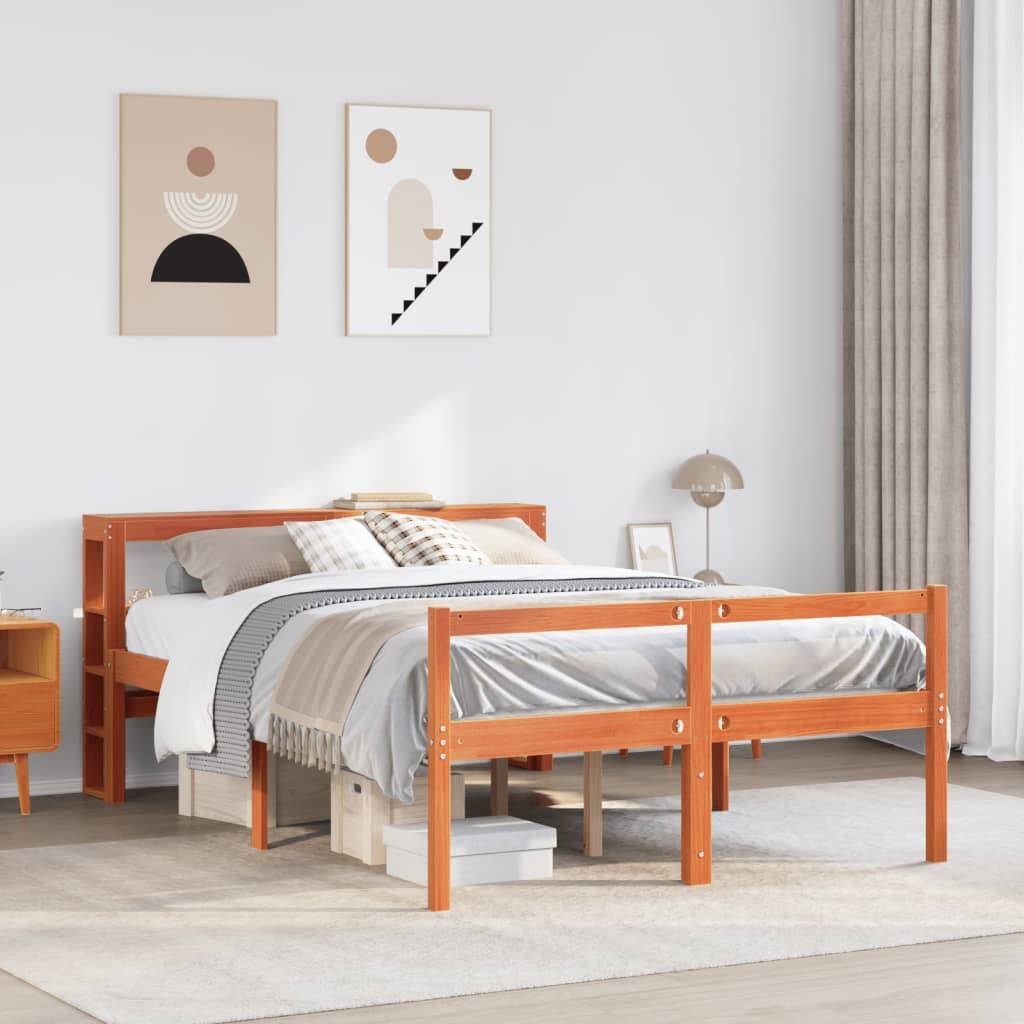vidaXL Bettgestell mit Kopfteil ohne Matratze Wachsbraun 150x200 cm