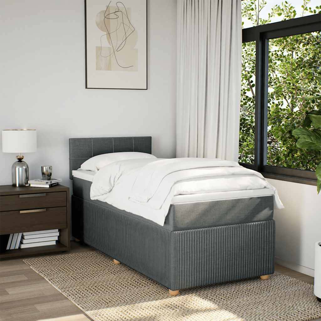 vidaXL Boxspringbett mit Matratze Dunkelgrau 90x200 cm Stoff