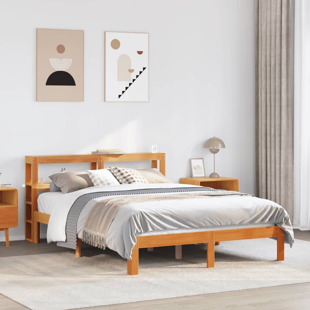vidaXL Massivholzbett ohne Matratze Wachsbraun 135x190 cm Kiefernholz