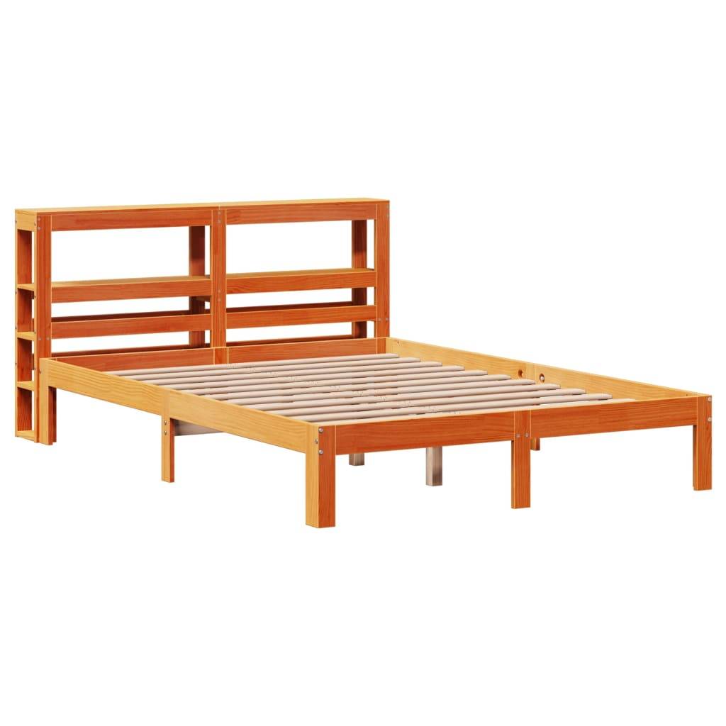 vidaXL Massivholzbett ohne Matratze Wachsbraun 135x190 cm Kiefernholz