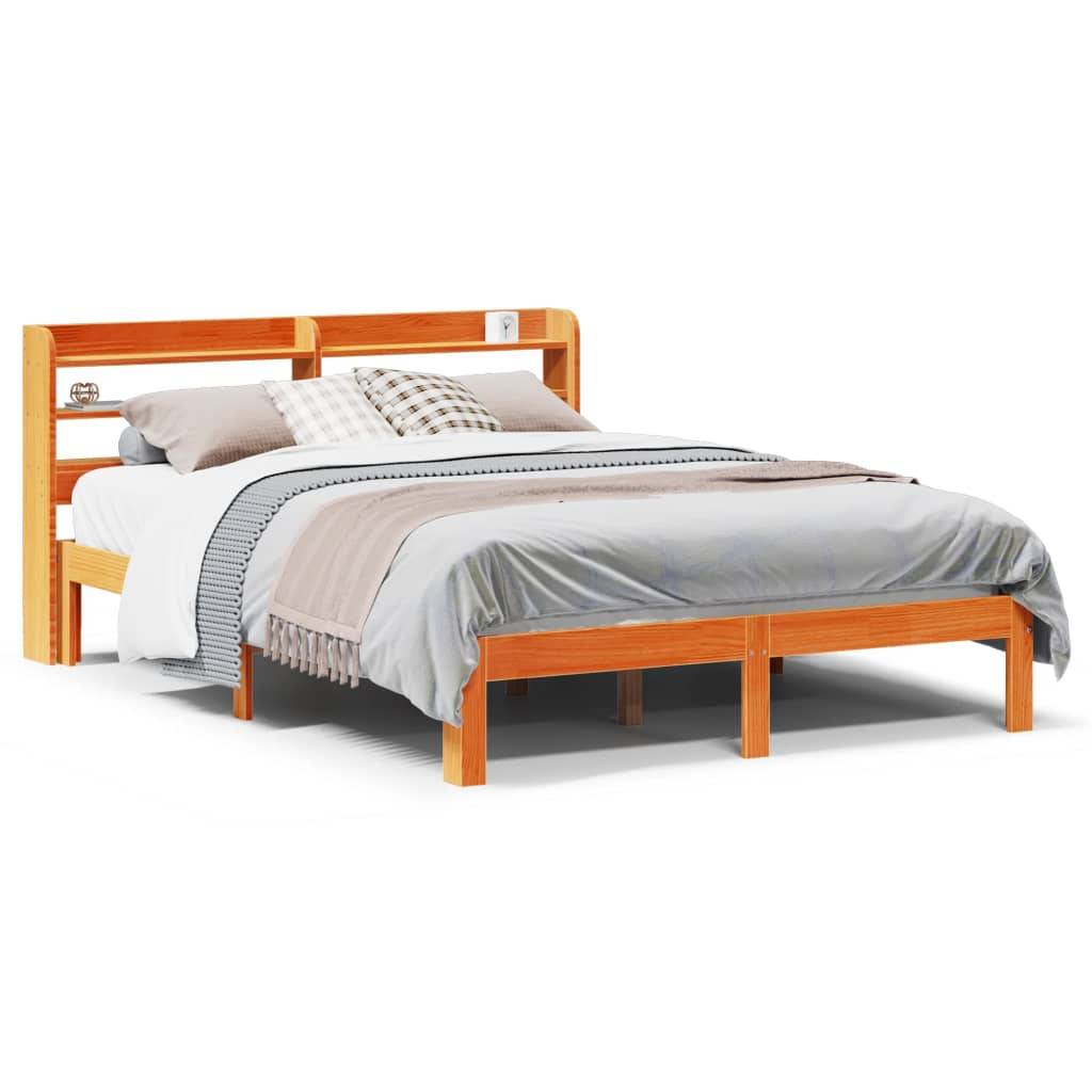 vidaXL Massivholzbett ohne Matratze Wachsbraun 140x190 cm Kiefernholz