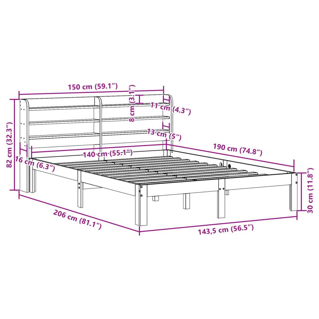 vidaXL Massivholzbett ohne Matratze Wachsbraun 140x190 cm Kiefernholz