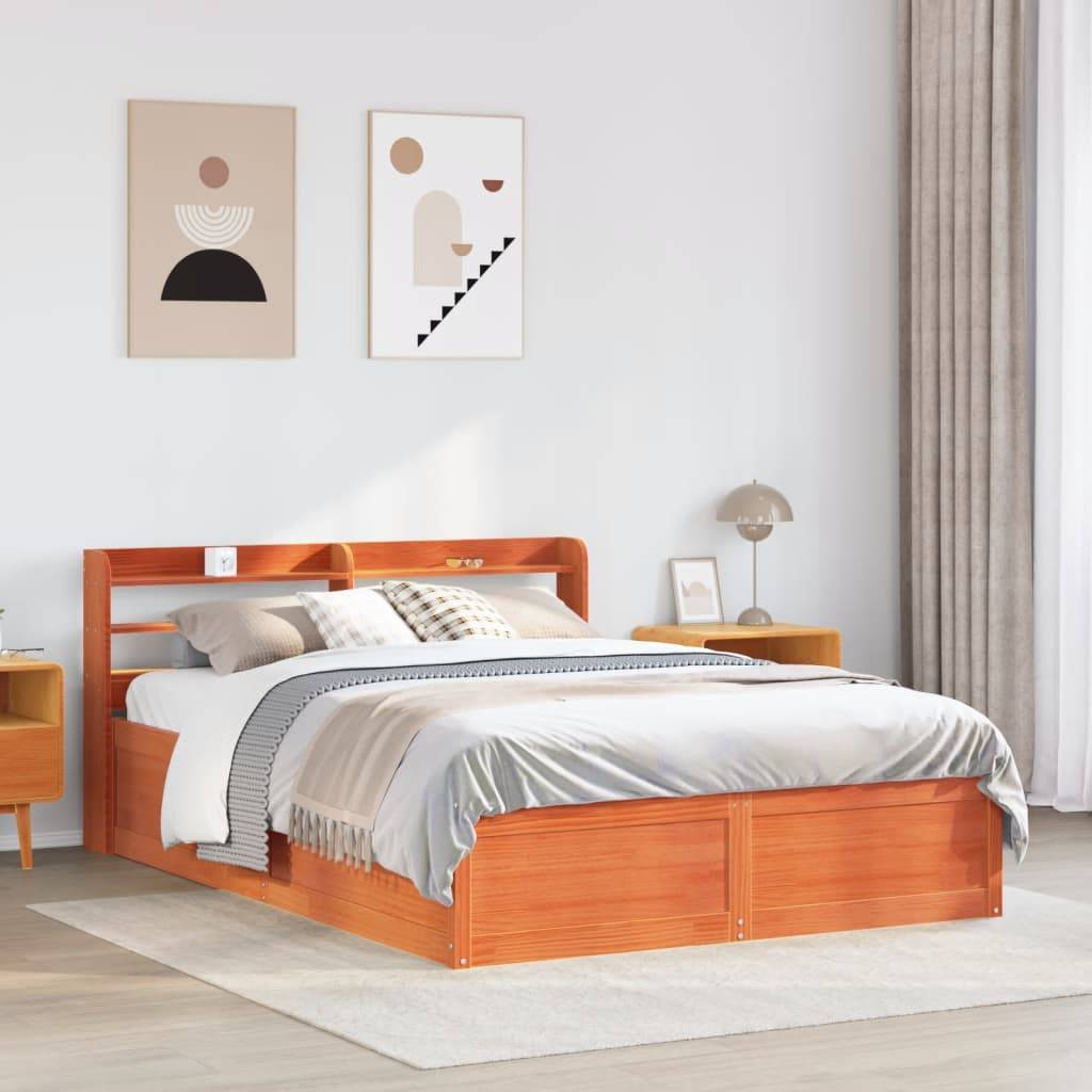 vidaXL Massivholzbett mit Kopfteil Wachsbraun 120x190 cm Kiefer