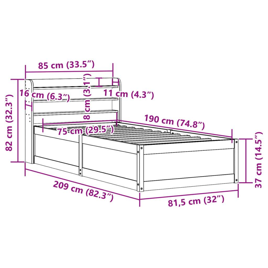 vidaXL Massivholzbett mit Kopfteil Weiß 75x190 cm Kiefer