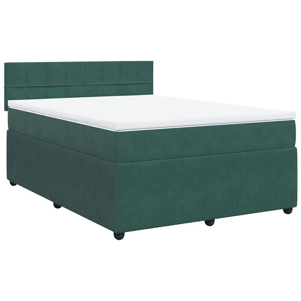 vidaXL Boxspringbett mit Matratze Dunkelgrün 140x190 cm Samt
